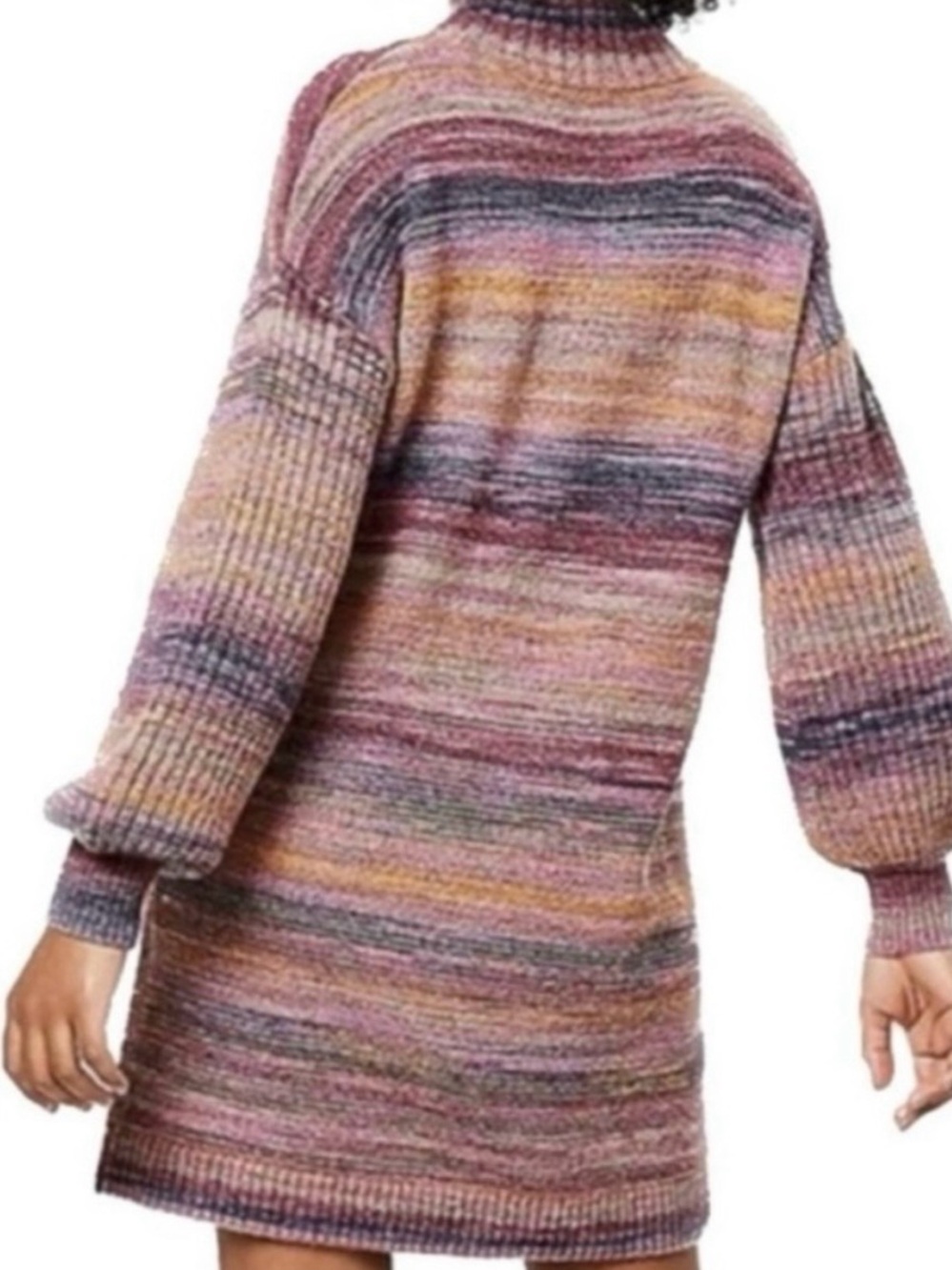 LOFT Space Dye Turtleneck Sweater Dress Small Balloon Sleeve Soft Knit Boho